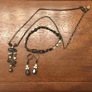 Black necklace, bracelet, earrings set